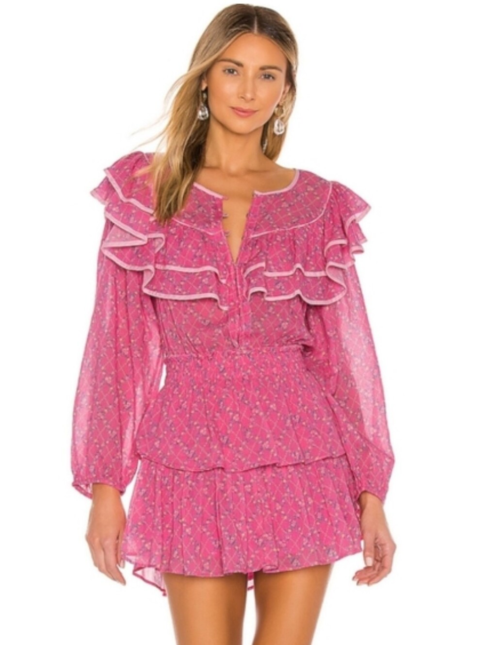 LoveShackFancy “Luca” Pink Floral Ruffle Dress – Size Large – NWT